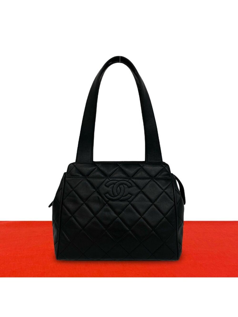 Chanel Quilted CC Logo Lambskin Shoulder Bag Black